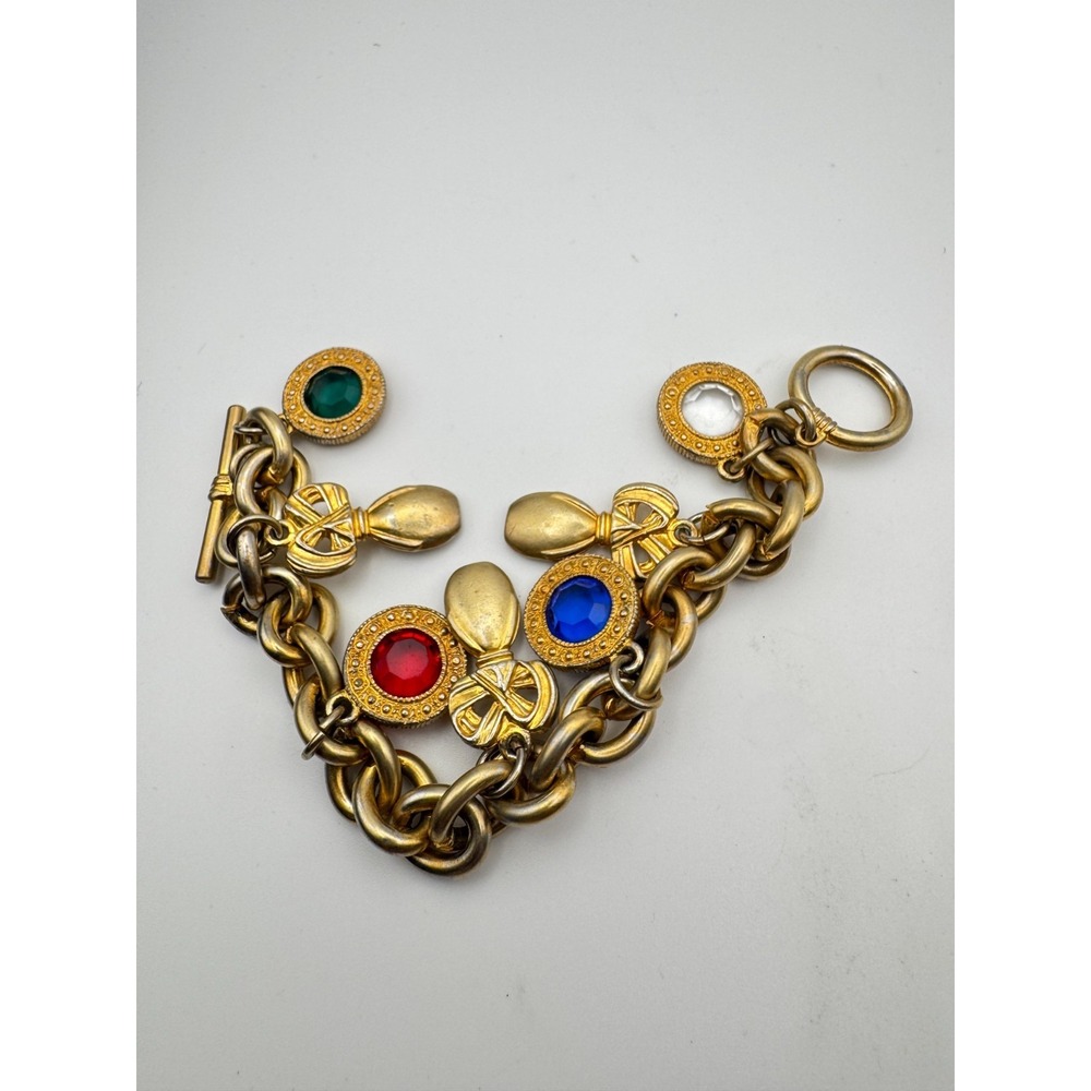 Vintage Elizabeth Taylor Charm Bracelet White Diamonds Perfume Toggle Clasp - Picture 5 of 10